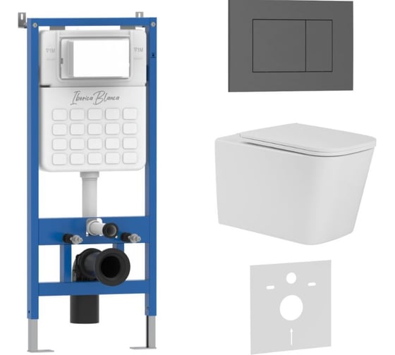 Комплект 3 в 1 IBERICA BLANCA инсталляция, унитаз TORNADO безободковый белый TOLEDO ALTO (IB.TLA.234.1B1), клавиша IB001.TLA.234.856