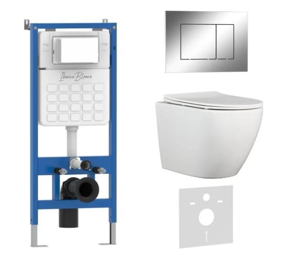 Комплект 3 в 1 IBERICA BLANCA инсталляция, унитаз безободковый белый BILBAO ALTO (IB.BLA.231.1B1), клавиша смыва хр IB001.BLA.231.852