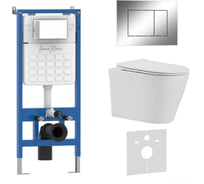 Комплект 3 в 1 IBERICA BLANCA инсталляция, унитаз безободковый белый BURGOS ALTO (IB.BRA.231.1B1), клавиша смыва хром IB001.BRA.231.852