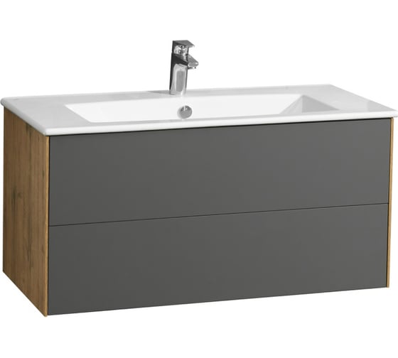 Тумба AQUATON Сохо 100 с раковиной Элина 100, цвет Дуб Веллингтон/Графит софт 1A2582V1AJA00