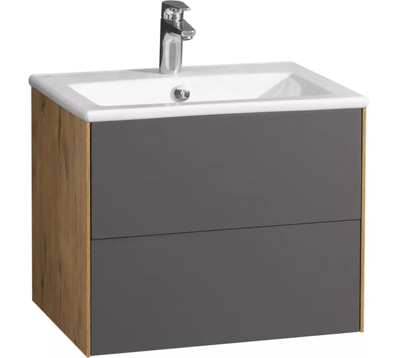 Тумба AQUATON Сохо 60 с раковиной Элина 60, цвет Дуб Веллингтон/Графит софт 1A2580V1AJA00