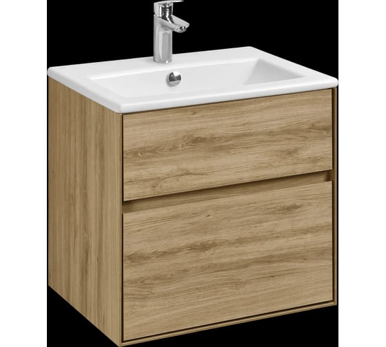 Тумба AQUATON Либерти 60 с раковиной Элина 60, цвет Дуб Эльвезия 1A2794V0LYC70