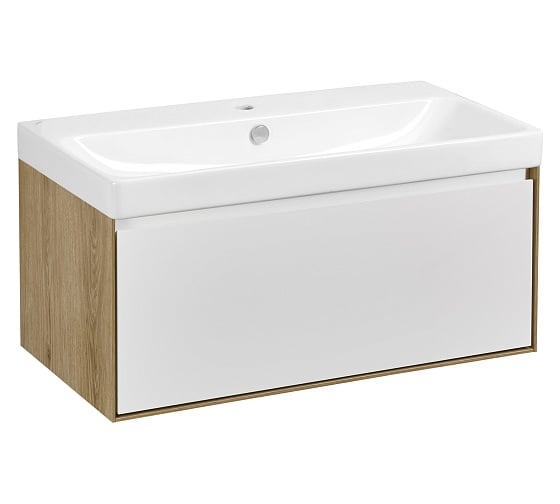 Тумба AQUATON Либерти 90 с раковиной Адриа 90, цвет Дуб Эльвезия/Белый глянец 1A2799V0LYC70