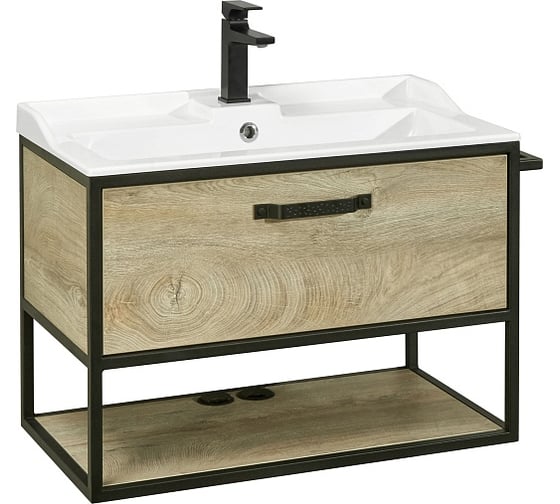 Тумба AQUATON Лофт Фабрик 80 с раковиной Фабиа 80, цвет Дуб Эндгрейн 1A2424V0LTDU0