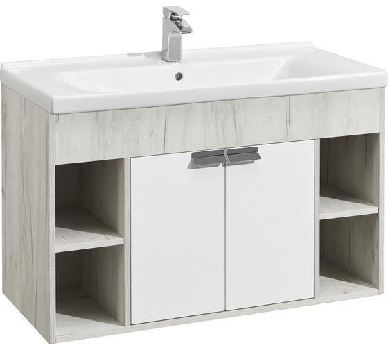 Тумба AQUATON Флай 100 с раковиной Миранда 100, цвет Белый/дуб крафт 1A2375V0FAX10