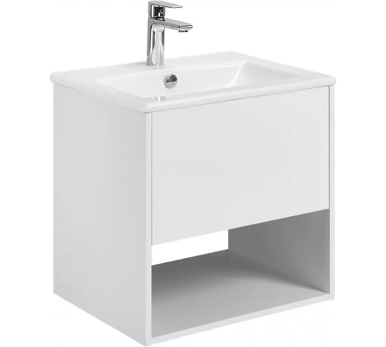 Тумба AQUATON Форм 60 белый глянец/Раковина Элина 60/Фасад белый глянец 1A2883V1A4010