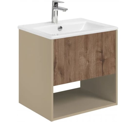 Тумба AQUATON Форм 60 капучино/Раковина Элина 60/Фасад дуб веллингтон 1A2883V4A44A0