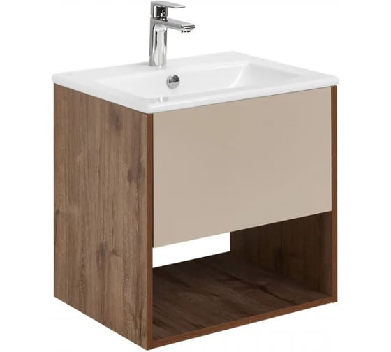 Тумба AQUATON Форм 60 дуб веллингтон/Раковина Элина 60/Фасад капучино 1A2883V2A4DW0