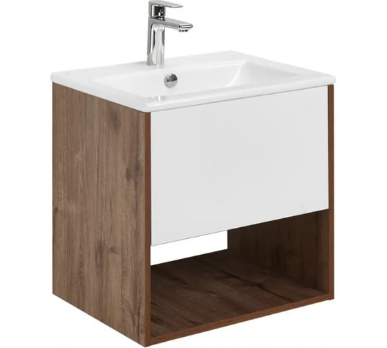 Тумба AQUATON Форм 60 дуб веллингтон/Раковина Элина 60/Фасад белый глянец 1A2883V1A4DW0