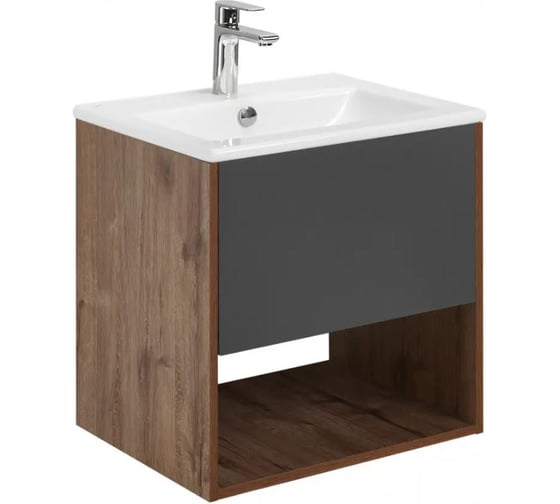 Тумба AQUATON Форм 60 дуб веллингтон/Раковина Элина 60/Фасад антрацит 1A2883V3A4DW0