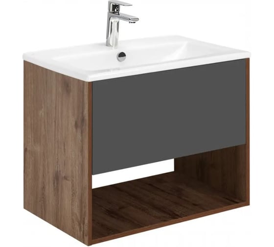 Тумба AQUATON Форм 75 дуб веллингтон/Раковина Элина 75/Фасад антрацит 1A2884V3A4DW0