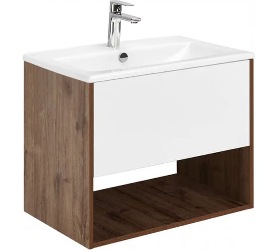 Тумба AQUATON Форм 75 дуб веллингтон/Раковина Элина 75/Фасад белый глянец 1A2884V1A4DW0