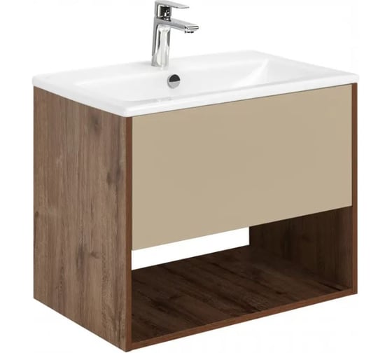 Тумба AQUATON Форм 75 дуб веллингтон/Раковина Элина 75/Фасад капучино 1A2884V2A4DW0