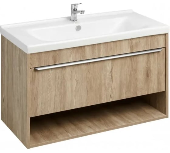 Тумба AQUATON Хоуп 100 с раковиной Миранда 100, 1 ящик, цвет Орех 1A2874V0HP6C0