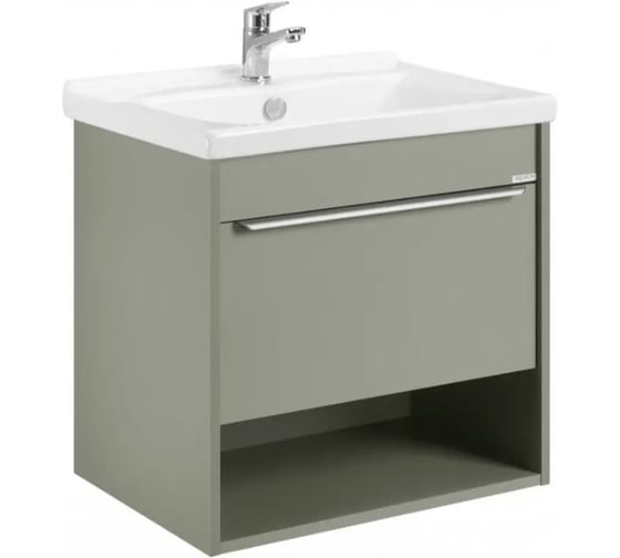 Тумба AQUATON Хоуп 60 с раковиной Миранда 60, 1 ящик, цвет Хаки 1A2872V0HP9D0