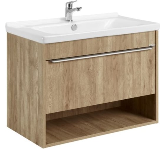 Тумба AQUATON Хоуп 80 с раковиной Миранда 80, 1 ящик, цвет Орех 1A2873V1HP6C0