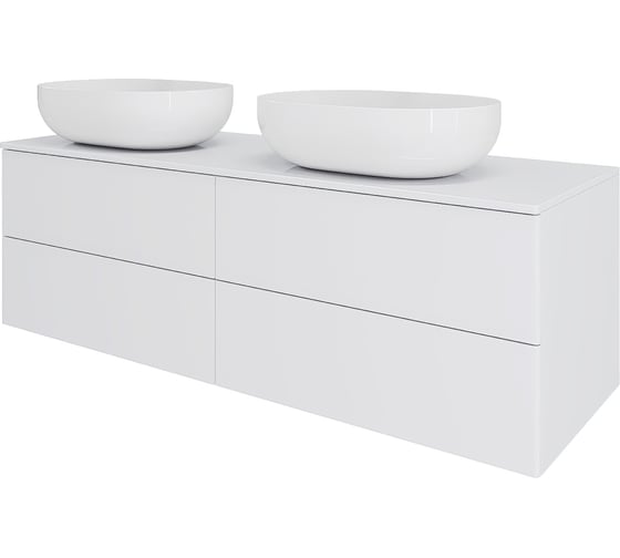 Тумба ORANGE Отто с 2-мя раковинами подвесная 130 см, белый глянец Ot-130TuMDF+B05-480W