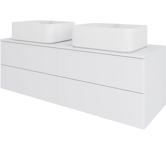 Тумба ORANGE Отто с 2-мя раковинами подвесная 130 см, белый глянец Ot-130TuMDF+B02-460W