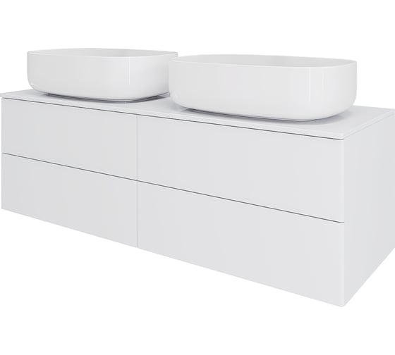 Тумба с 2-мя раковинами подвесная ORANGE Отто 130 см, белый глянец Ot-130TuMDF+B07-540W