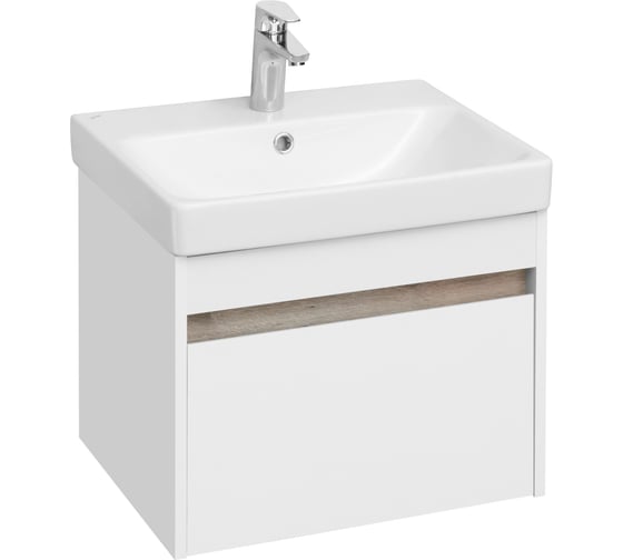 Тумба AQUATON Марти 55 с раковиной Адриана 55, цвет белый/дуб эндгрейн 1A2632V0MY010