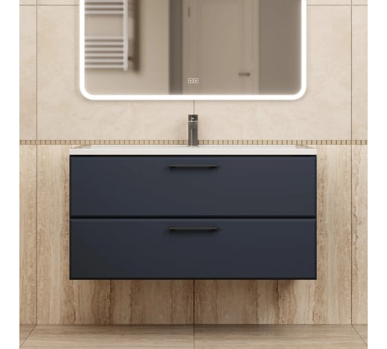 Тумба с раковиной для ванной Uperwood Foster New_100 см, подвесная, черная KFosterNEW100b