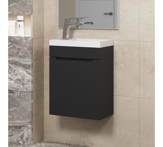 Тумба с раковиной для ванной Uperwood Tanos_40 см, подвесная, матовая, черная KTanos40B