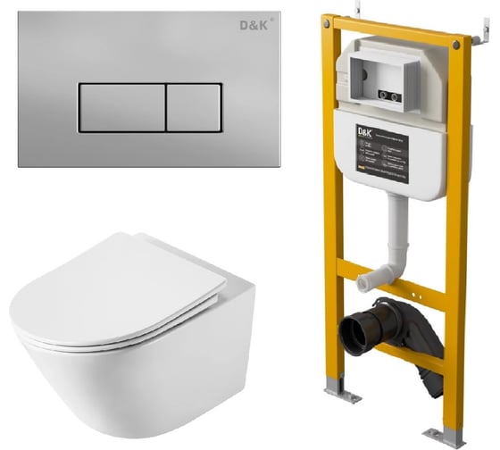 Комплект DQ Унитаз подвесной безободковый торнадо Rhein.Bach DT1476516, 500х360х350мм, сиденье микролифт DS1471607