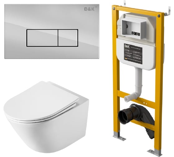 Комплект DQ Унитаз подвесной безободковый торнадо Rhein.Bach DT1476516, 500х360х350 мм, сиденье микролифт DS1471608