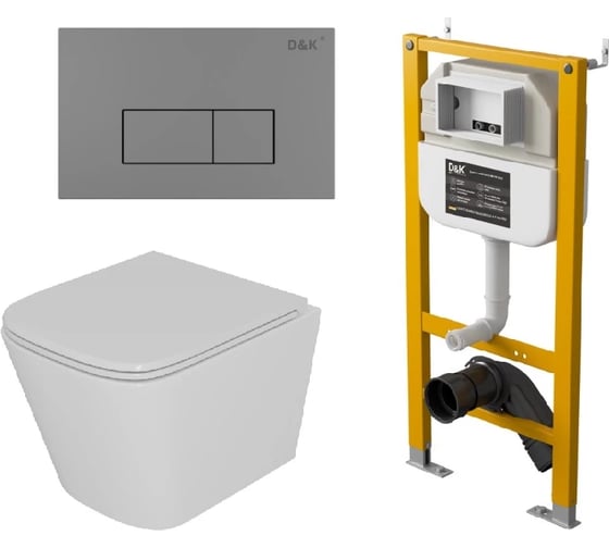 Комплект DQ Унитаз подвесной безободковый торнадо DK Berlin DT1436516, 490х340х350мм, сиденье микролифт D DS1431632