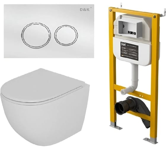Комплект Унитаз подвесной безободковый DQ DK Matrix DT1396016+Инсталляция рамная скрытого монтажа DK DS1391614