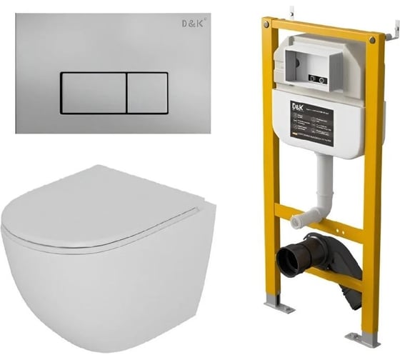 Комплект Унитаз подвесной безободковый DQ DK Matrix DT1396016+Инсталляция рамная скрытого монтажа DK DS1391626