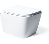 Безободковый подвесной унитаз CHARUS ALVA RIMLESS (горизонтальный выпуск в стену, легкосъемное сиденье с микролифтом, тип смыва: Каскадный, материал: Санфарфор) EWC700-114W