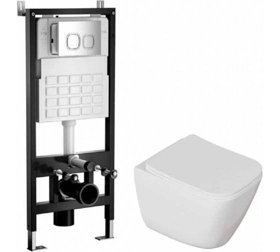 Комплект система инсталляции МЕХАНИКА 500+унитаз СИЛА/STRONG+квадратная кнопка A3 хром WAVE, 556706