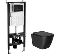 Комплект система инсталляции МЕХАНИКА 500+унитаз КВАДРО/QUADRO чёрный+прямоугольная кнопка V2 чёрная WAVE 555983
