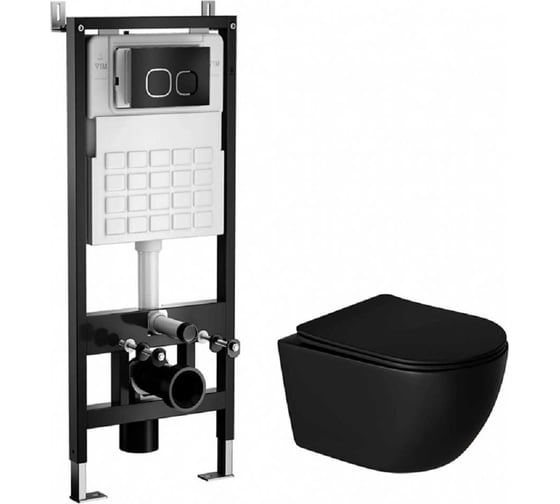 Комплект система инсталляции МЕХАНИКА 500+унитаз РАУНД/ROUND чёрный+квадратная кнопка A2 чёрная WAVE, 555982