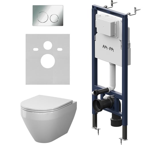 Инсталляция AM.PM MasterFit с клавишей L хром глянц, с подвесным унитазом Spirit V2.0 Aquaspin IS130151.701900