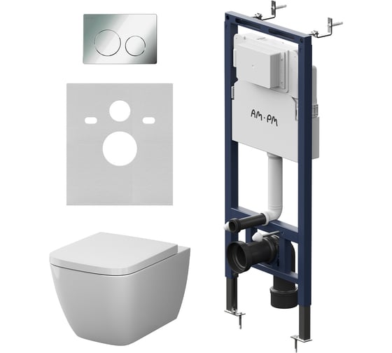 Инсталляция AM.PM MasterFit с клавишей L хром глянц, с подвесным унитазом Gem Aquaspin IS130151.901901