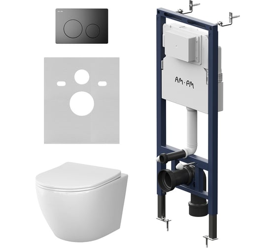 Инсталляция AM.PM MasterFit с клавишей L черный матовый, с подвесным унитазом Like AquaSpin 2.0 IS130138.801901