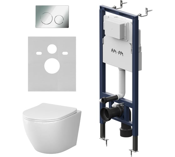 Инсталляция AM.PM MasterFit с клавишей L хром глянц, с подвесным унитазом Like AquaSpin 2.0 IS130151.801901