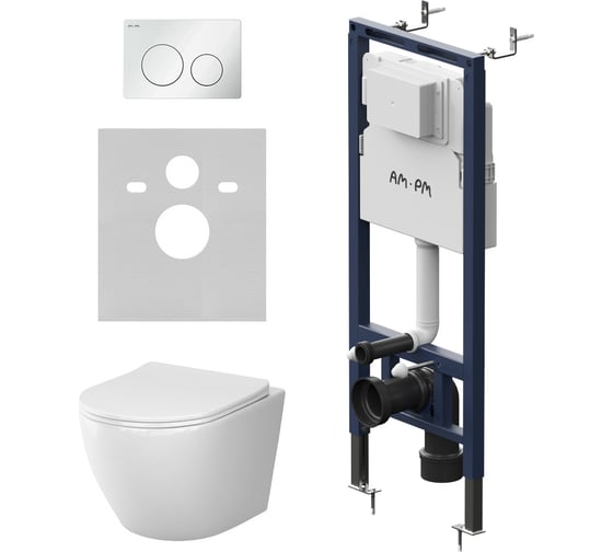 Инсталляция AM.PM MasterFit с клавишей L белый глянц, с подвесным унитазом Like AquaSpin 2.0 IS130101.801901
