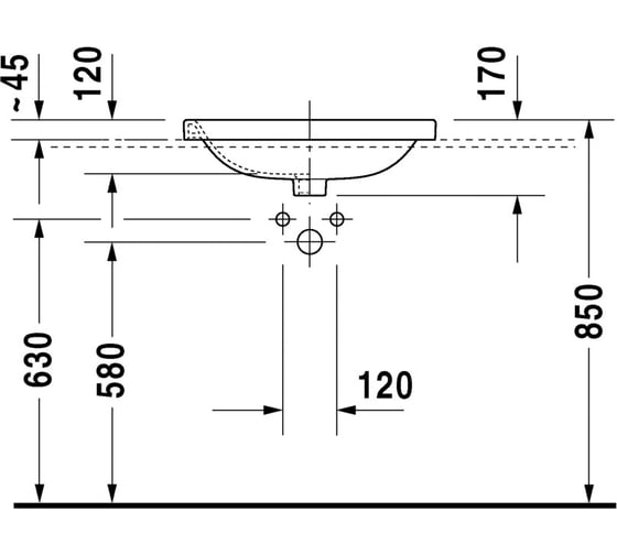 Встраиваемый умывальник Duravit DURASTYLE 560x455 0374560000 00242752