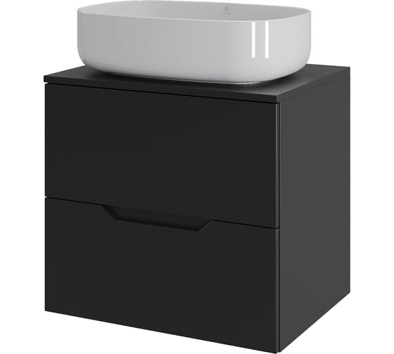 Тумба с раковиной подвесная Agger Свит SWE600ETBL-ST-7540W 60 столешница МДФ, черный матовый X303760204