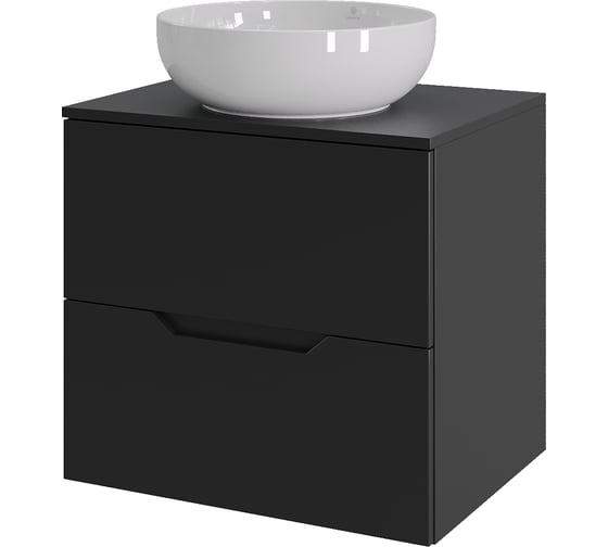 Тумба с раковиной подвесная Agger Свит SWE600ETBL-ST-7420W 60 столешница МДФ, черный матовый X287157204