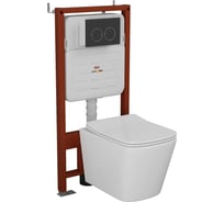 Комплект Bauedge BAU 6 в 1: инсталляция BAU PRO для подвесного унитаза, унитаз подвесной безободковый вихревой со скрытым сливом Bau Stil Hurricane-5, сиденье быстросъемное микролифт, клавиша BAU Round, черная матовая E458103-BS0001-HQ5-E00115