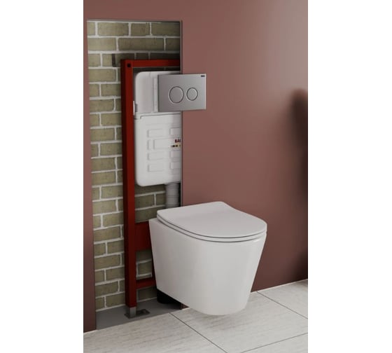 Комплект Bauedge BAU 6 в 1: усиленная инсталляция BAU IDEAL, унитаз подвесной безободковый Bau Nimb Hurricane смыв торнадо, быстросъемное тонкое сиденье дюропласт микролифт, клавиша, нерж сталь брашированная E458103-BK0001-HQ-E00118