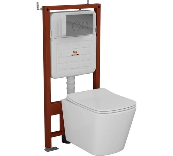 Комплект Bauedge BAU 6 в 1: усиленная инсталляция BAU IDEAL, унитаз подвесной безободковый Bau Stil Hurricane, быстросъемное тонкое сиденье дюропласт микролифт, клавиша BAU Wheel антивандальная, нерж. Сталь E458103-BS0001-HQ-E00117