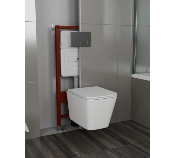 Комплект Bauedge BAU 6 в 1: усиленная инсталляция BAU IDEAL, унитаз подвесной безободковый Bau Stil Hurricane, быстросъемное тонкое сиденье дюропласт микролифт, клавиша Gun Grey,темно-серый металлик/хром E458103-BS0001-HQ-E00121