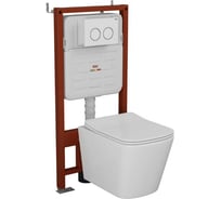 Комплект Bauedge BAU 6 в 1: усиленная инсталляция BAU IDEAL, унитаз подвесной безободковый вихревой Bau Stil Hurricane, быстросъемное тонкое сиденье дюропласт микролифт, клавиша BAU Round, белый/хром E458103-BS0001-HQ-E00116