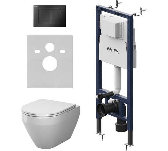 Инсталляция AM.PM MasterFit с клав S черный матовый с подвесным унитазом Spirit V2.0 Aquaspin IS130238.701900