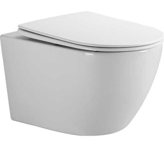 Унитаз подвесной EvaGold EG103T безободковый с круговым смывом сиденье тонкое ДП крепления EG070054